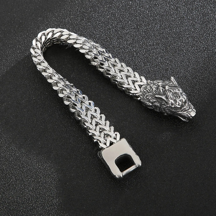 BRACELET RETRO VIKING TETE DE LOUP ACIER POUR HOMME