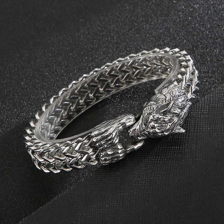 BRACELET RETRO VIKING TETE DE LOUP ACIER POUR HOMME