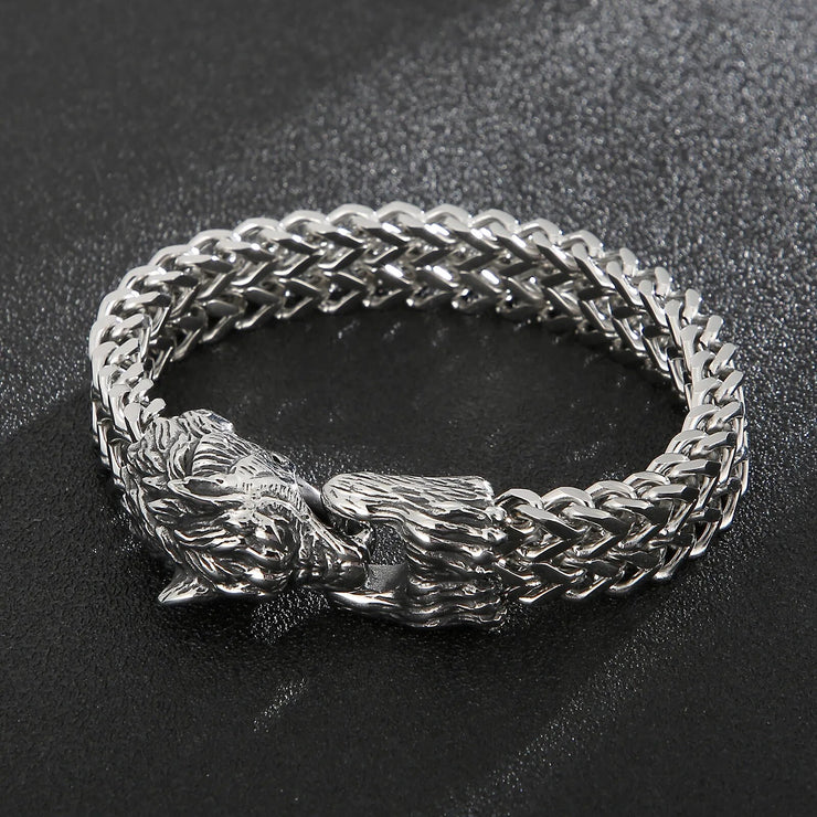 BRACELET RETRO VIKING TETE DE LOUP ACIER POUR HOMME