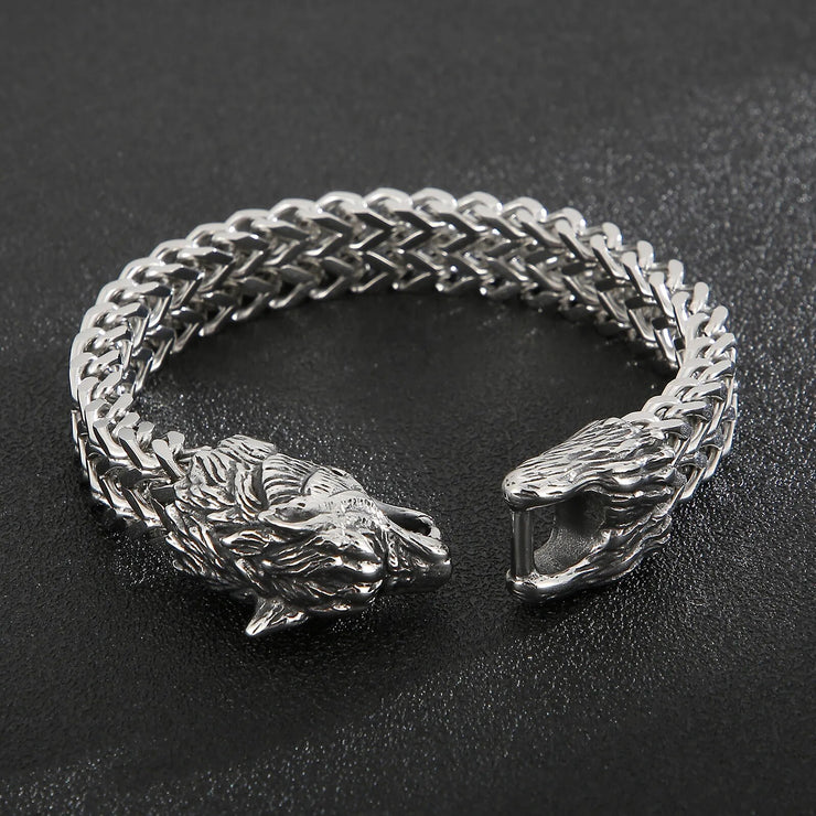BRACELET RETRO VIKING TETE DE LOUP ACIER POUR HOMME