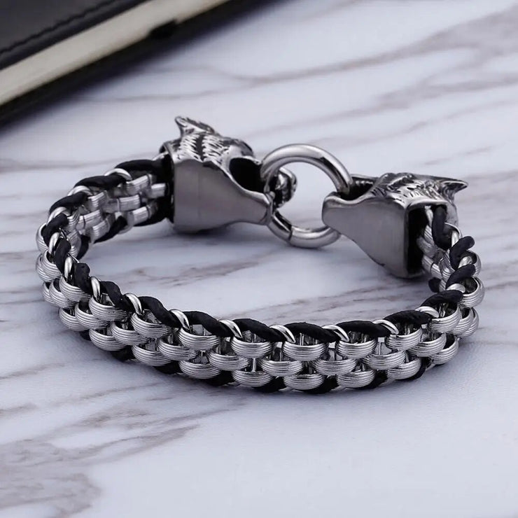 BRACELET HOMME VINTAGE VACHETTE (2 TETES DE LOUP)