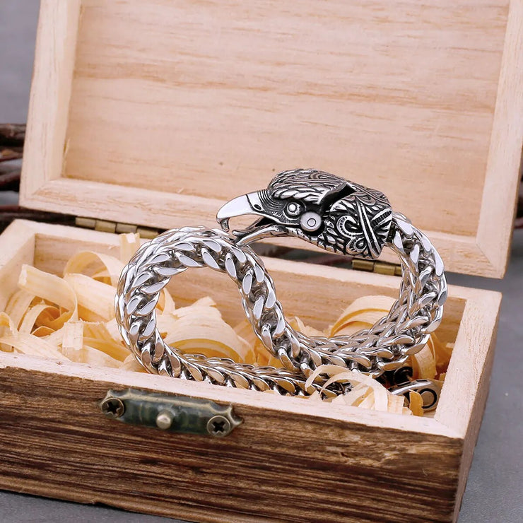 BRACELET VINTAGE VIKING TETE AIGLE ACIER POUR HOMME