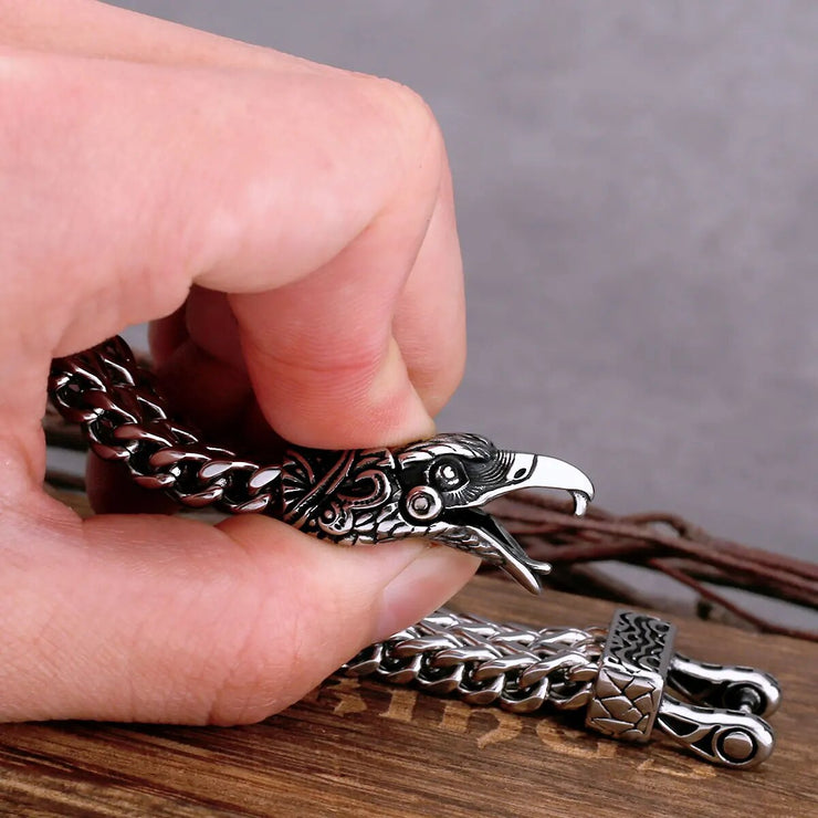 BRACELET VINTAGE VIKING TETE AIGLE ACIER POUR HOMME