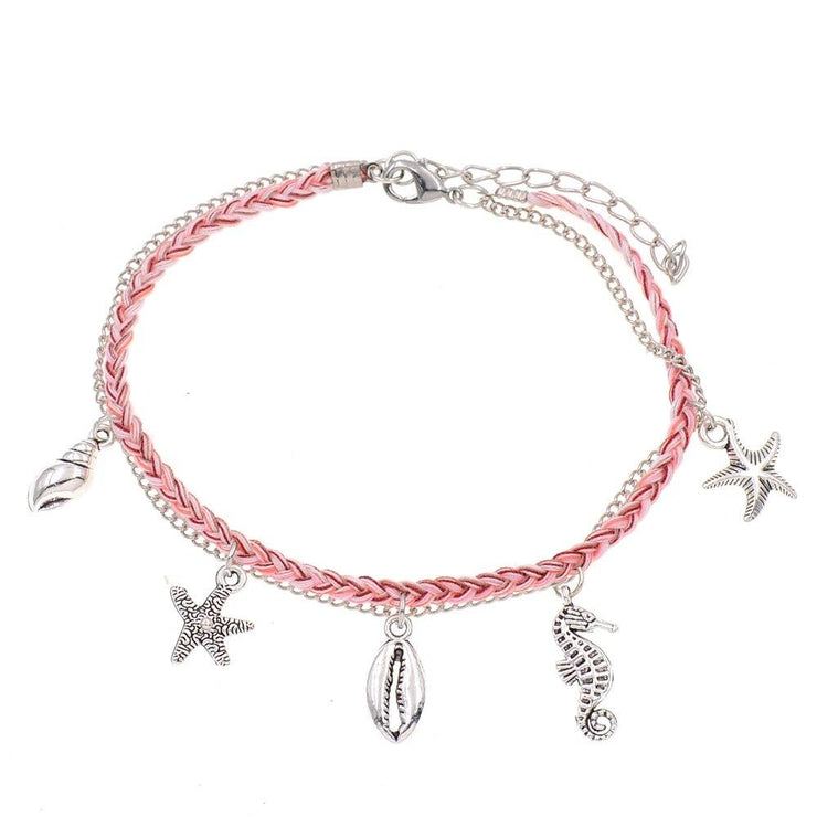 bracelet cheville corde rose