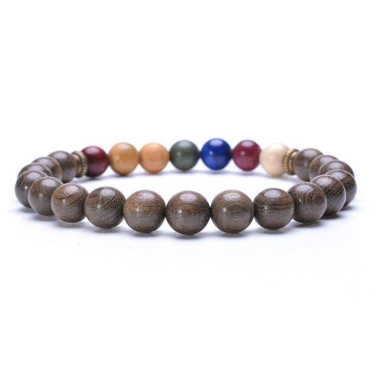 bracelet boule en bois pour homme 7 chakras
