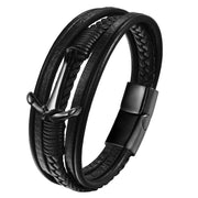 bracelet ancre cuir homme noir