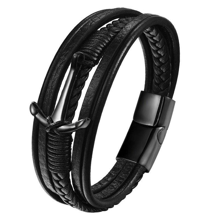 bracelet ancre cuir homme noir