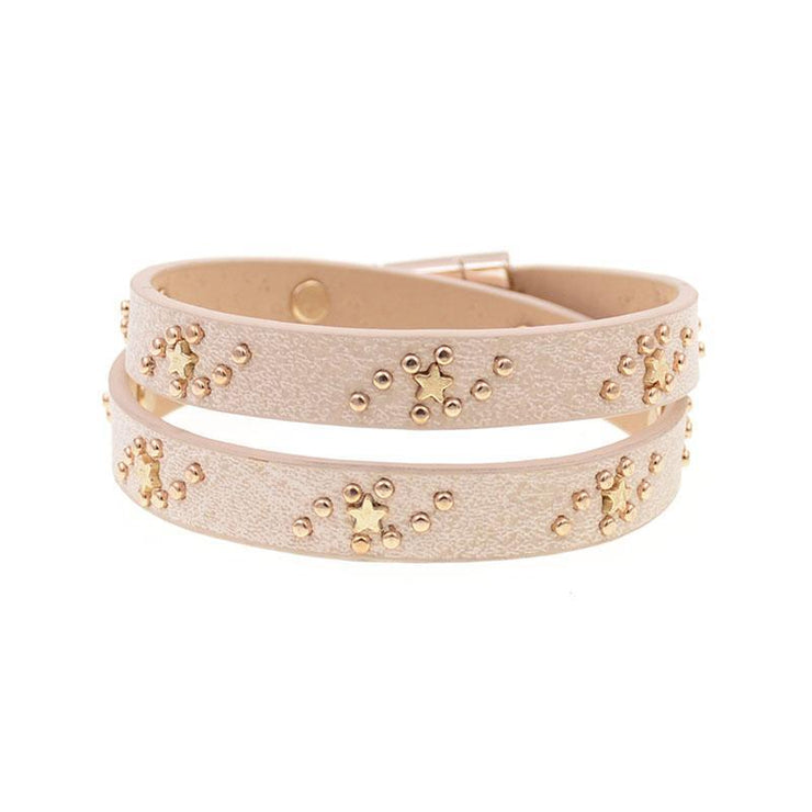bracelet double tour cuir femme beige