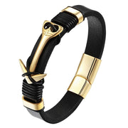 bracelet homme cuir avec ancre doré