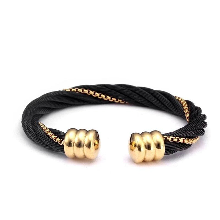 bracelet homme acier noir et or