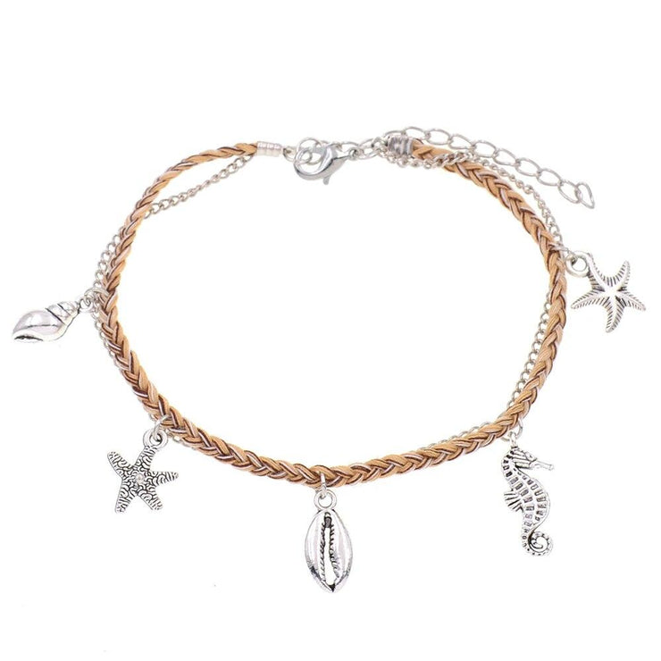 bracelet cheville corde beige