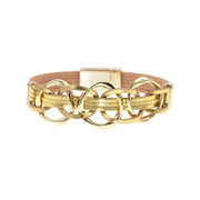 bracelet métal et cuir femme doré