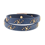 bracelet double tour cuir femme bleu