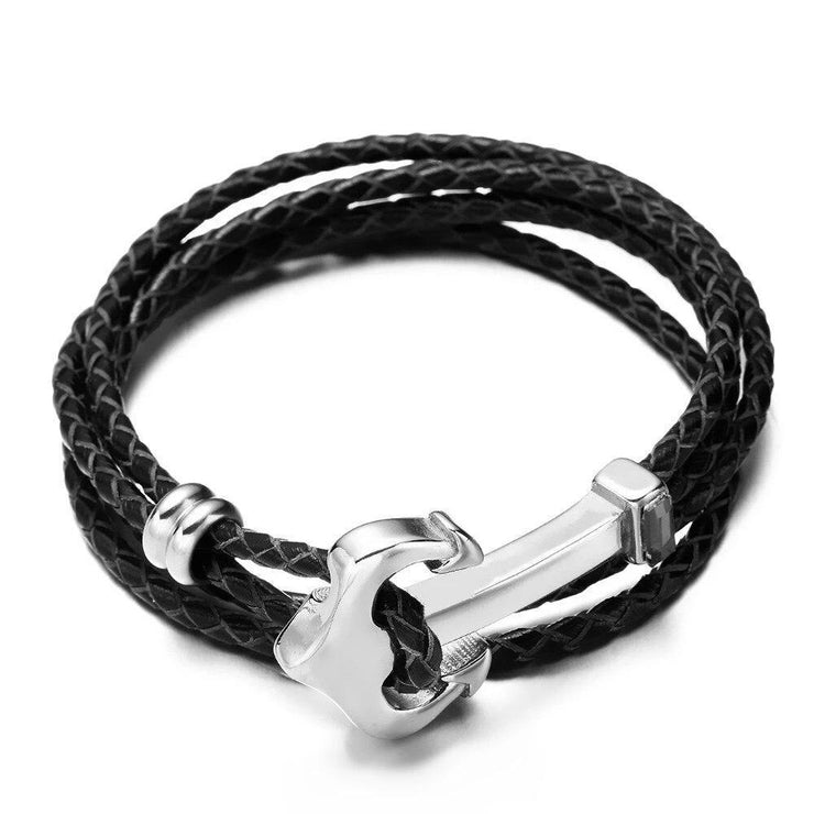 bracelet cuir homme ancre multi tours
