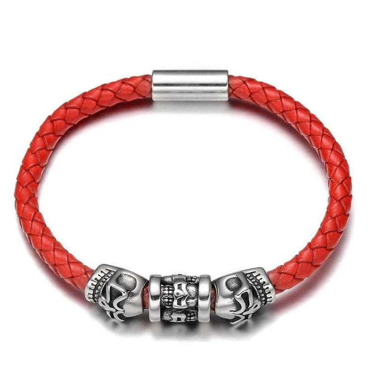 bracelet cuir homme rock rouge