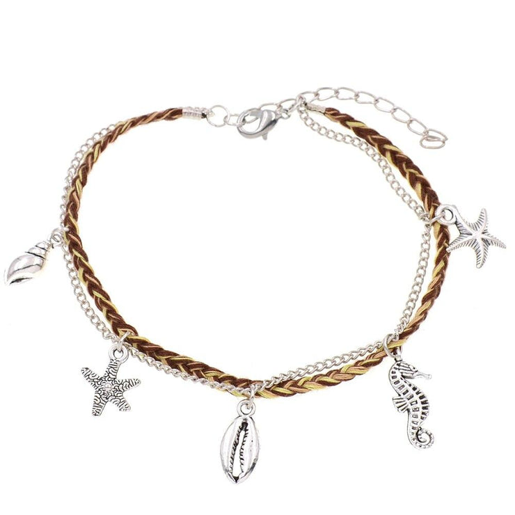 bracelet cheville corde marron