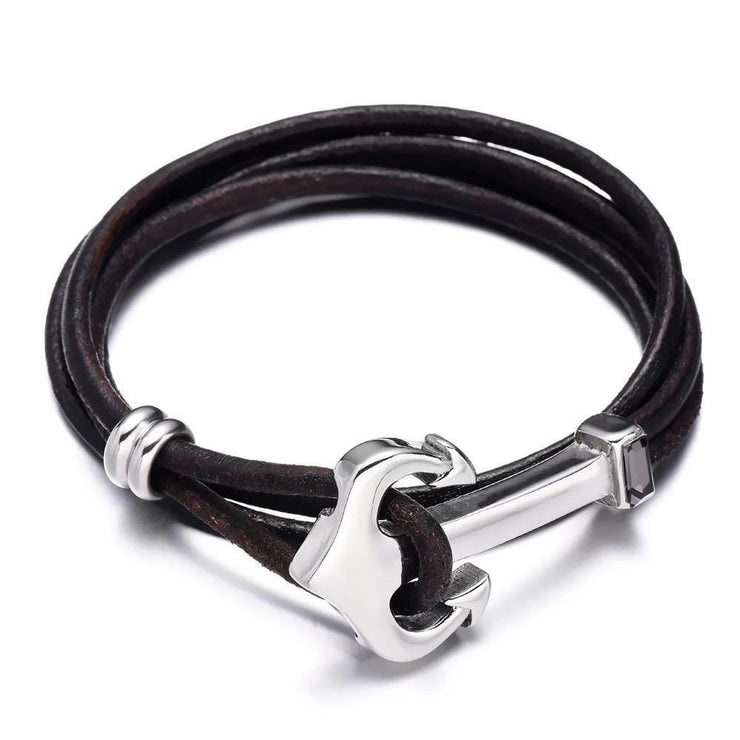 bracelet cuir homme ancre vintage