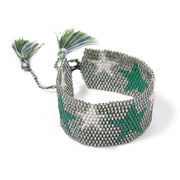 bracelet manchette en perles de rocailles argentées