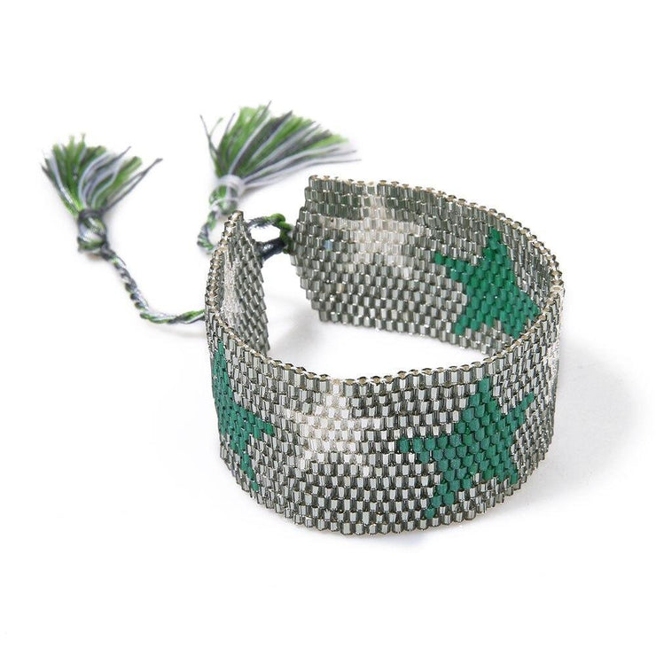 bracelet manchette en perles de rocailles argentées