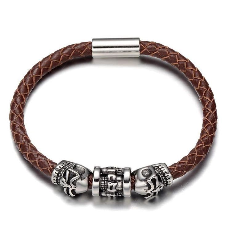 bracelet cuir homme rock marron
