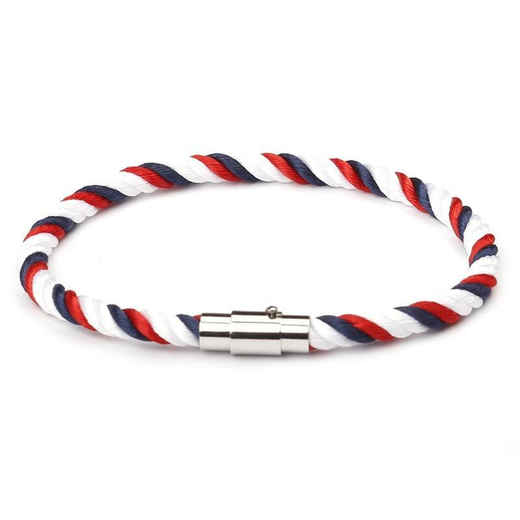 bracelet corde homme bleu blanc rouge