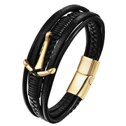 bracelet ancre cuir homme doré