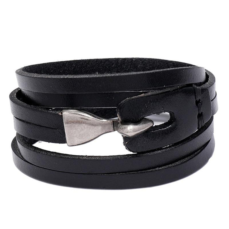bracelet cuir plat homme noir