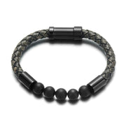 bracelet homme cuir et perles noires