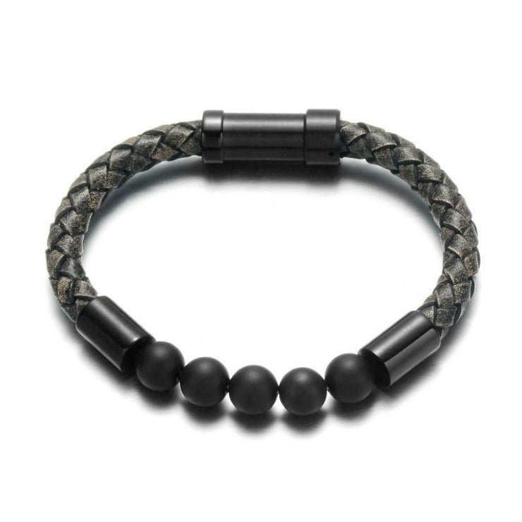 bracelet homme cuir et perles noires