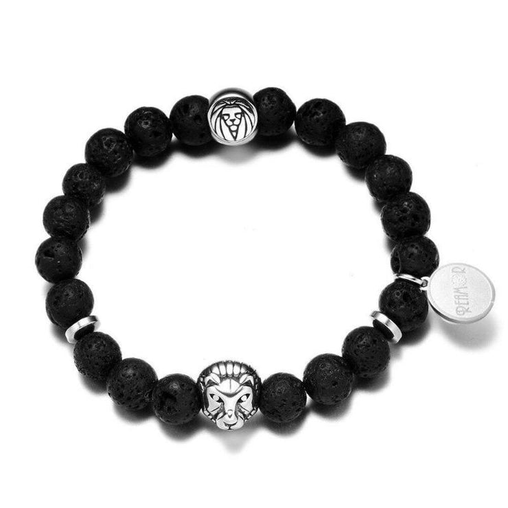 bracelet homme perle lion argenté