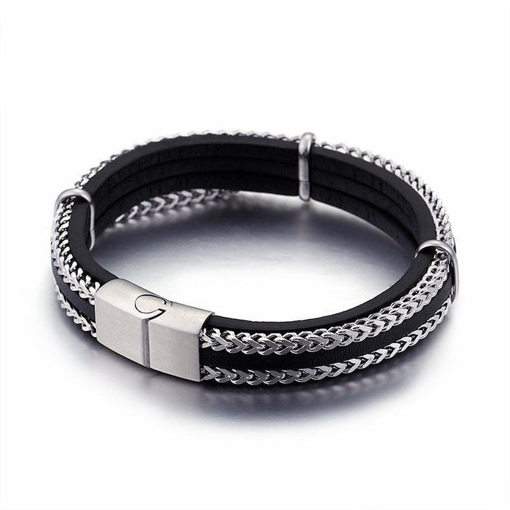 BRACELET CUIR ARGENT HOMME