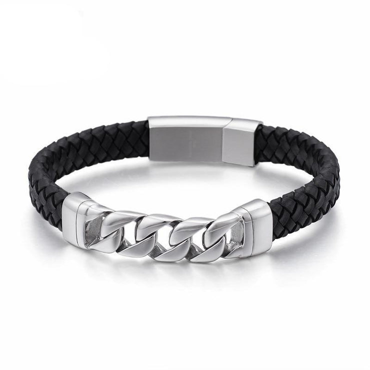 bracelet cuir et argent homme noir
