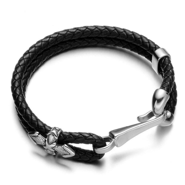 bracelet homme cuir tressé croix