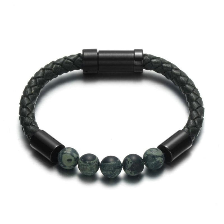 bracelet homme perle cuir noir