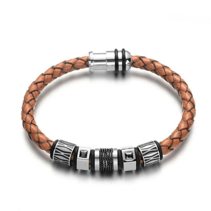 bracelet homme cuir marron tressé