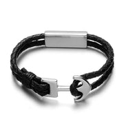 bracelet homme cuir ancre noir