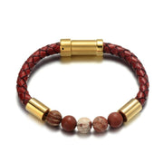 bracelet homme cuir perles rouges