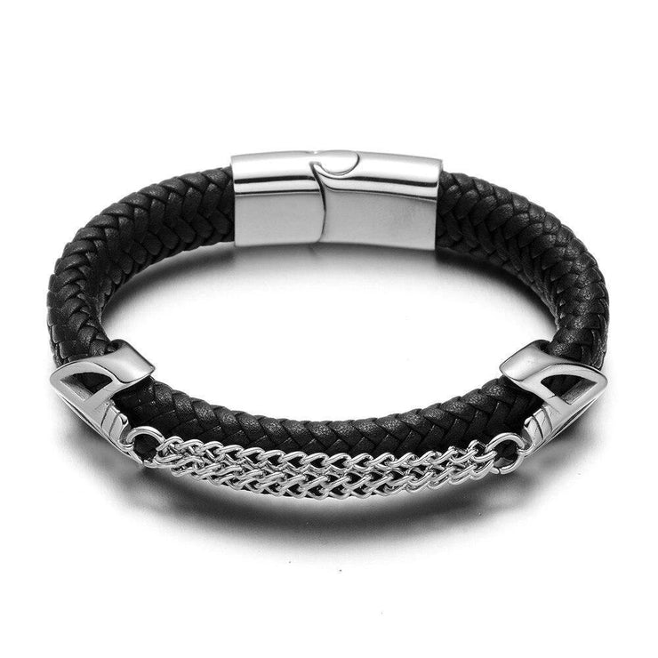 bracelet cuir noir homme et chaîne