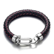bracelet cuir homme artisanal noir et rouge