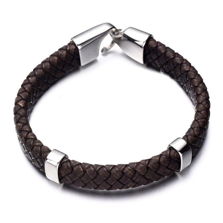 BRACELET CUIR ET ACIER HOMME