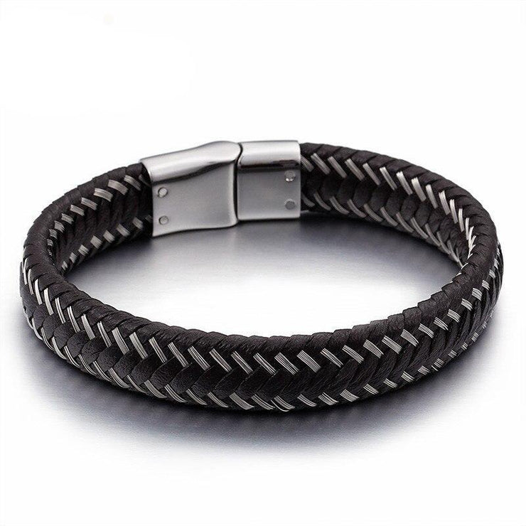 bracelet homme cuir noir argent
