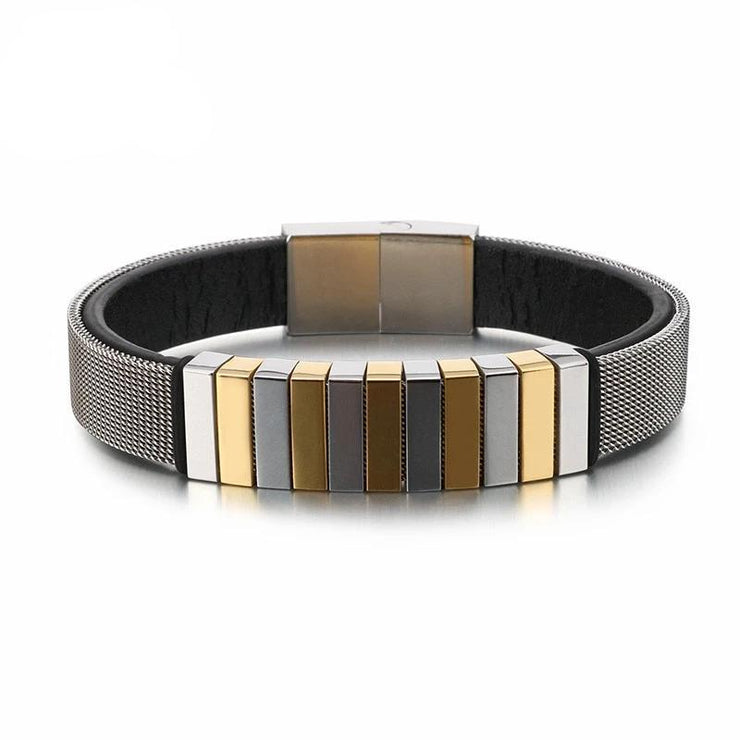 bracelet cuir et métal doré homme