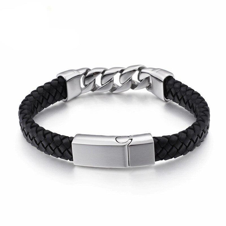 BRACELET CUIR ET ARGENT HOMME