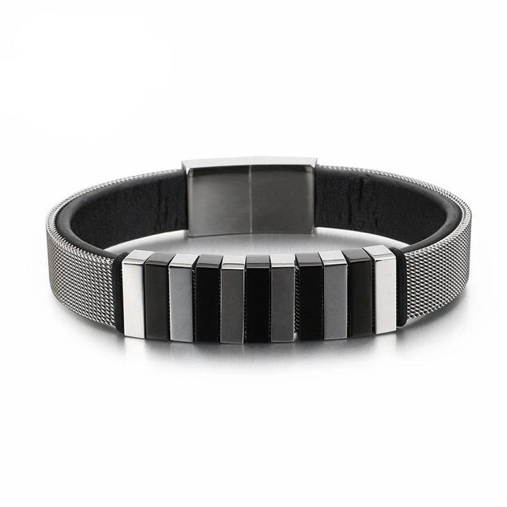bracelet cuir noir et métal homme
