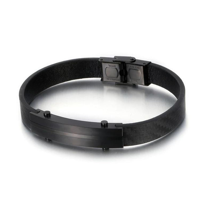 bracelet homme en cuir noir acier