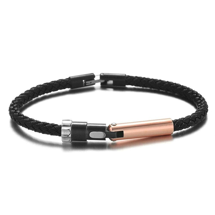bracelet homme noir acier et or