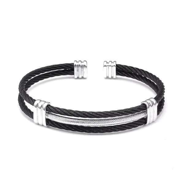 bracelet câble acier noir homme et argent