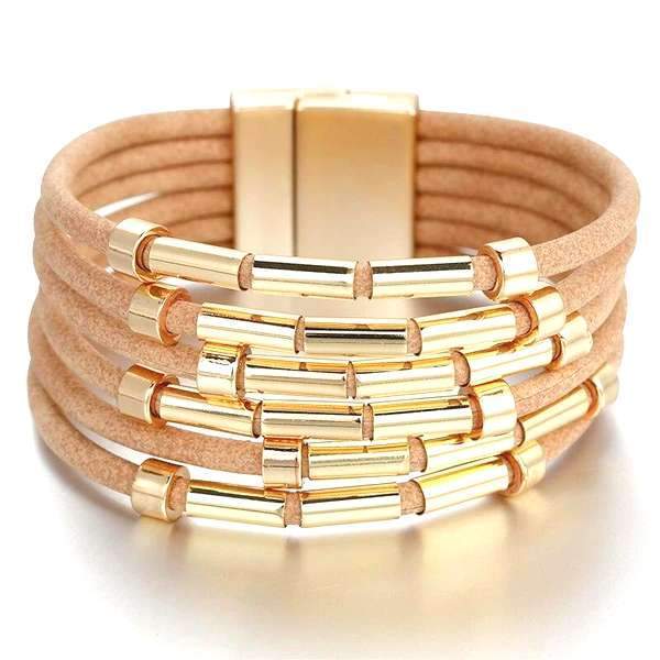bracelet manchette femme cuir beige