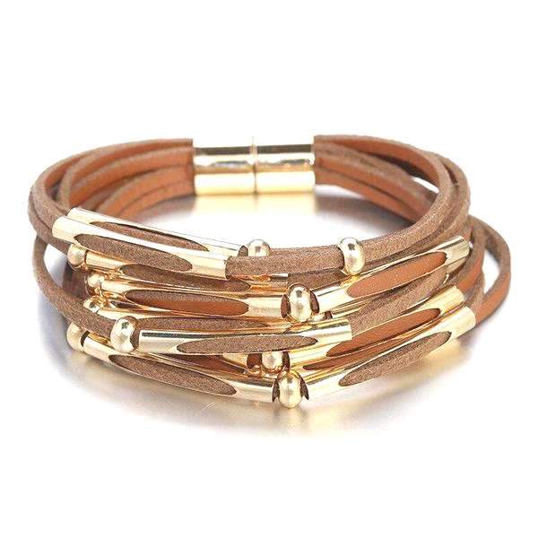 bracelet cuir marron et perle femme