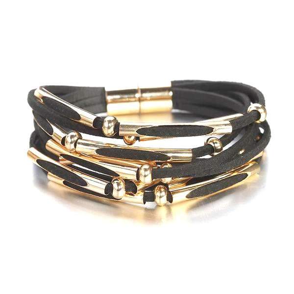 bracelet cuir noir et perle femme